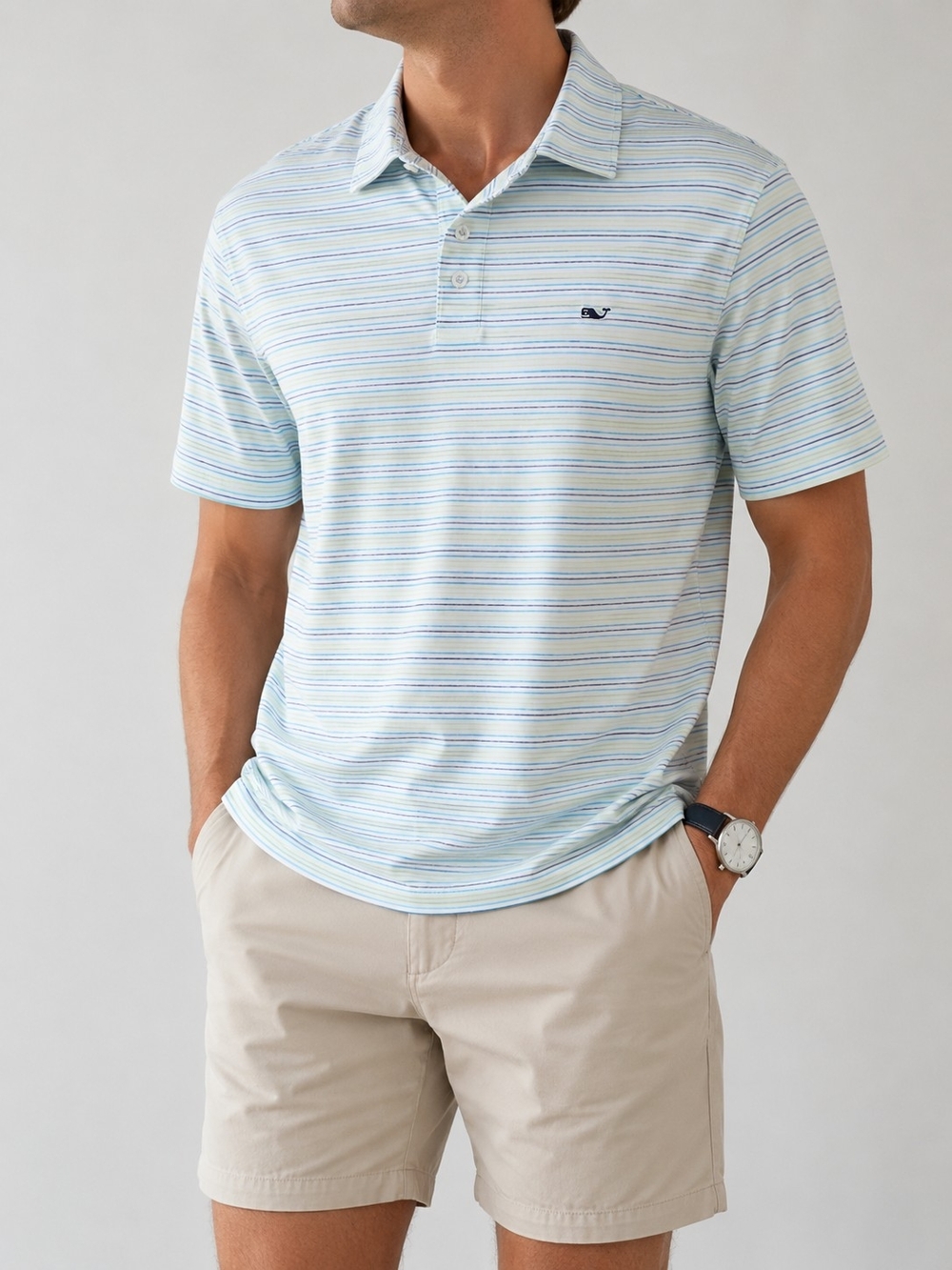 Vineyard Vines Performance Polo Shirt Men’s L Blue Green Striped Golf Stretch